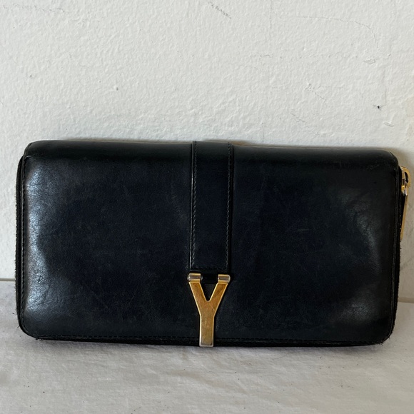 Yves Saint Laurent Handbags - YSL Black Leather Wallet with Gold Accents